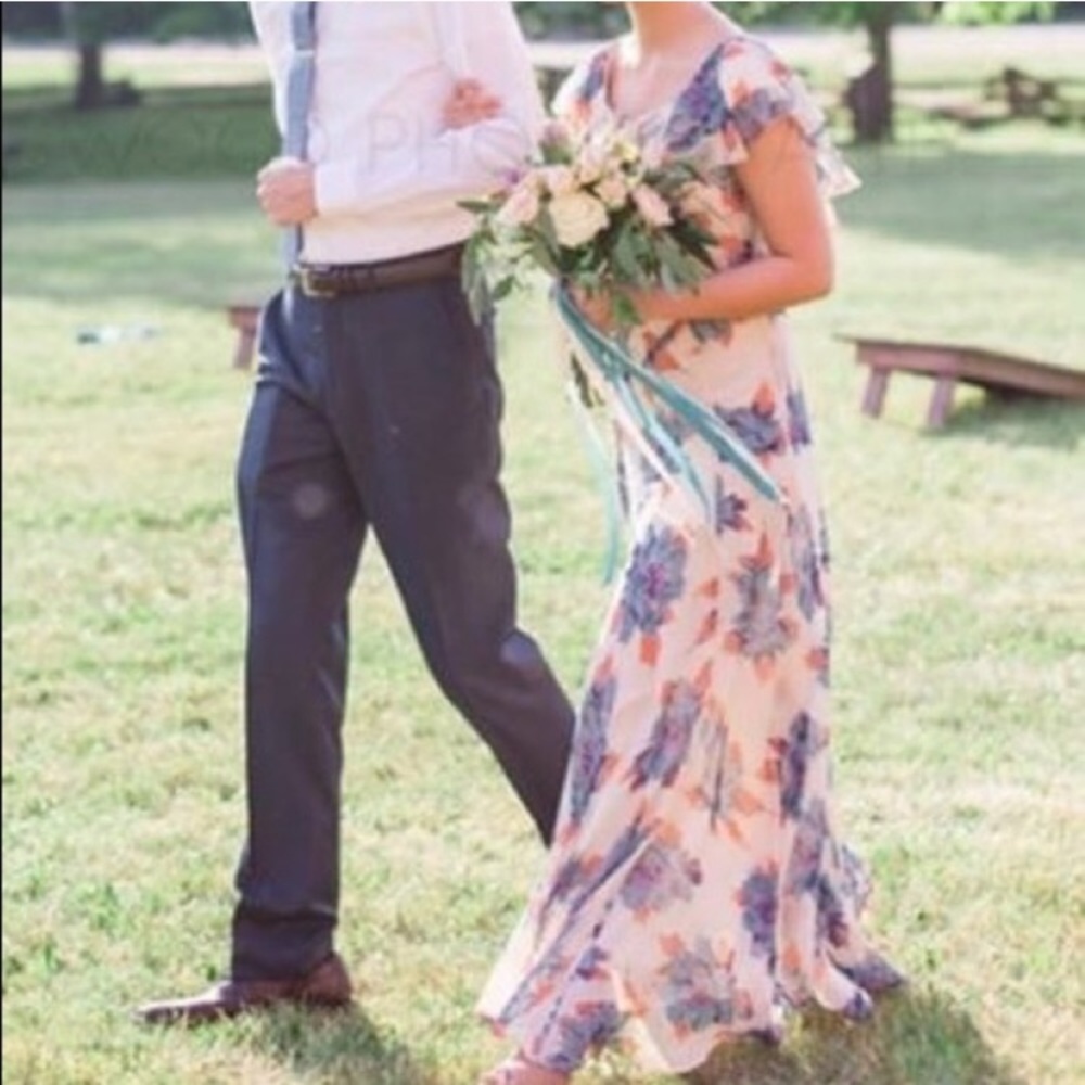 ASOS FLORAL CHIFFON MAXI DRESS GOWN DRAPEY SIZE 4